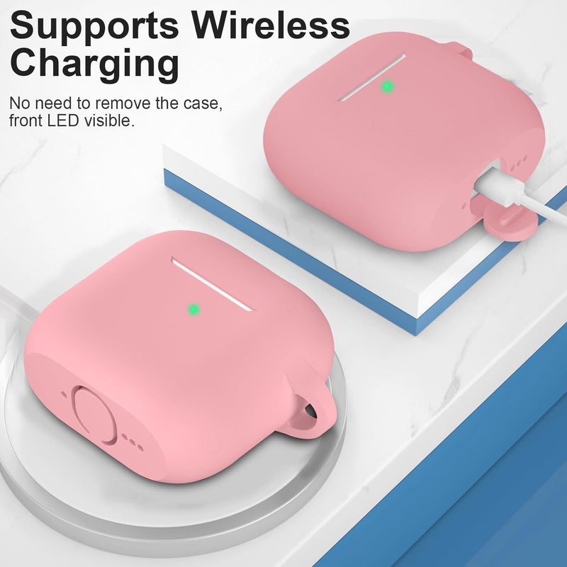 ATUAT Compatible with AirPods 4 Case Cover, Protective Silicone Skin Accessories with Keychain for Women Men for Apple AirPods 4th Generation Case(2024), Front LED Visible, Bean Pink - Image 3